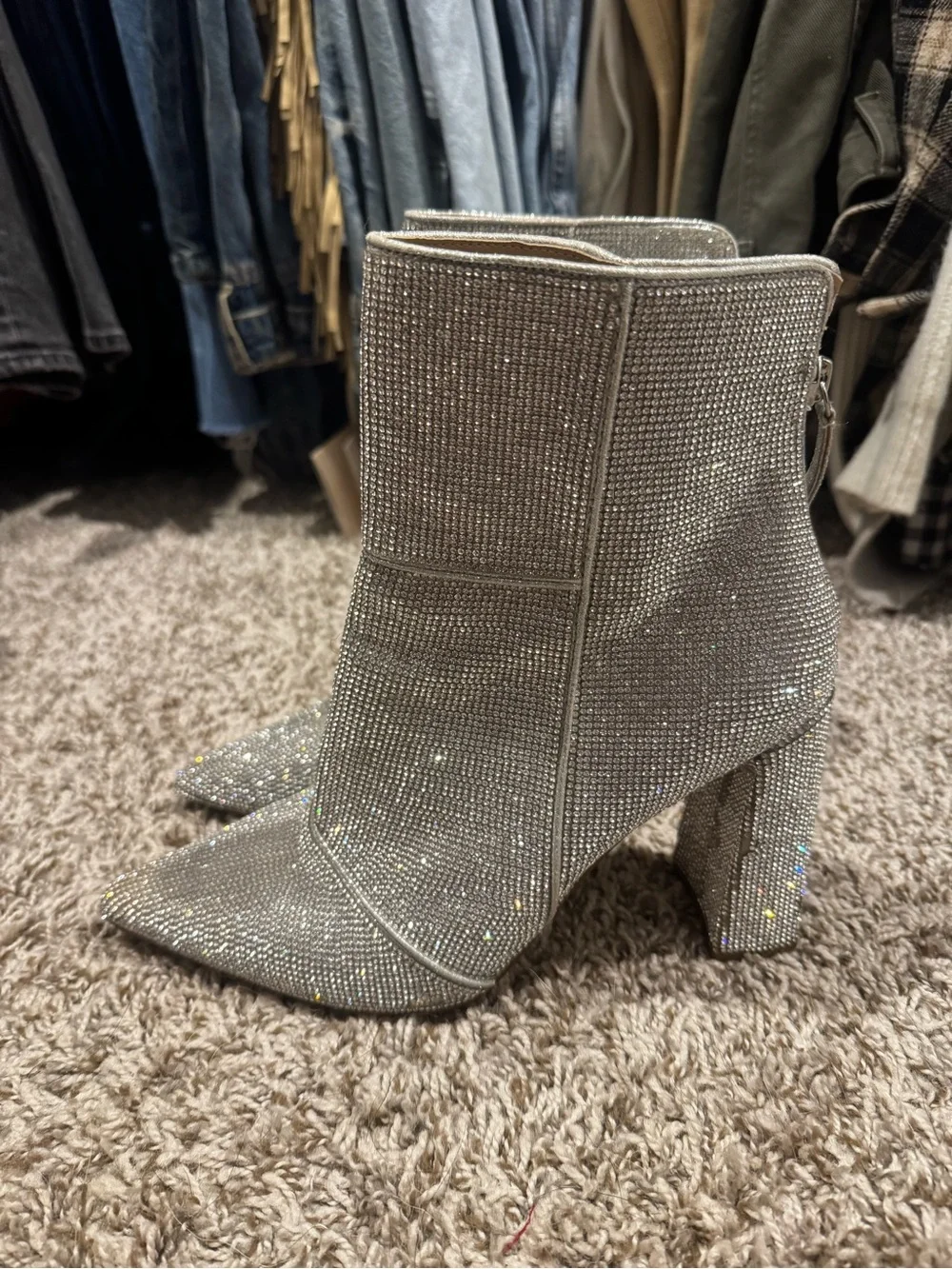 Steve Madden Rhinestone Silver Pointed Toe Boots